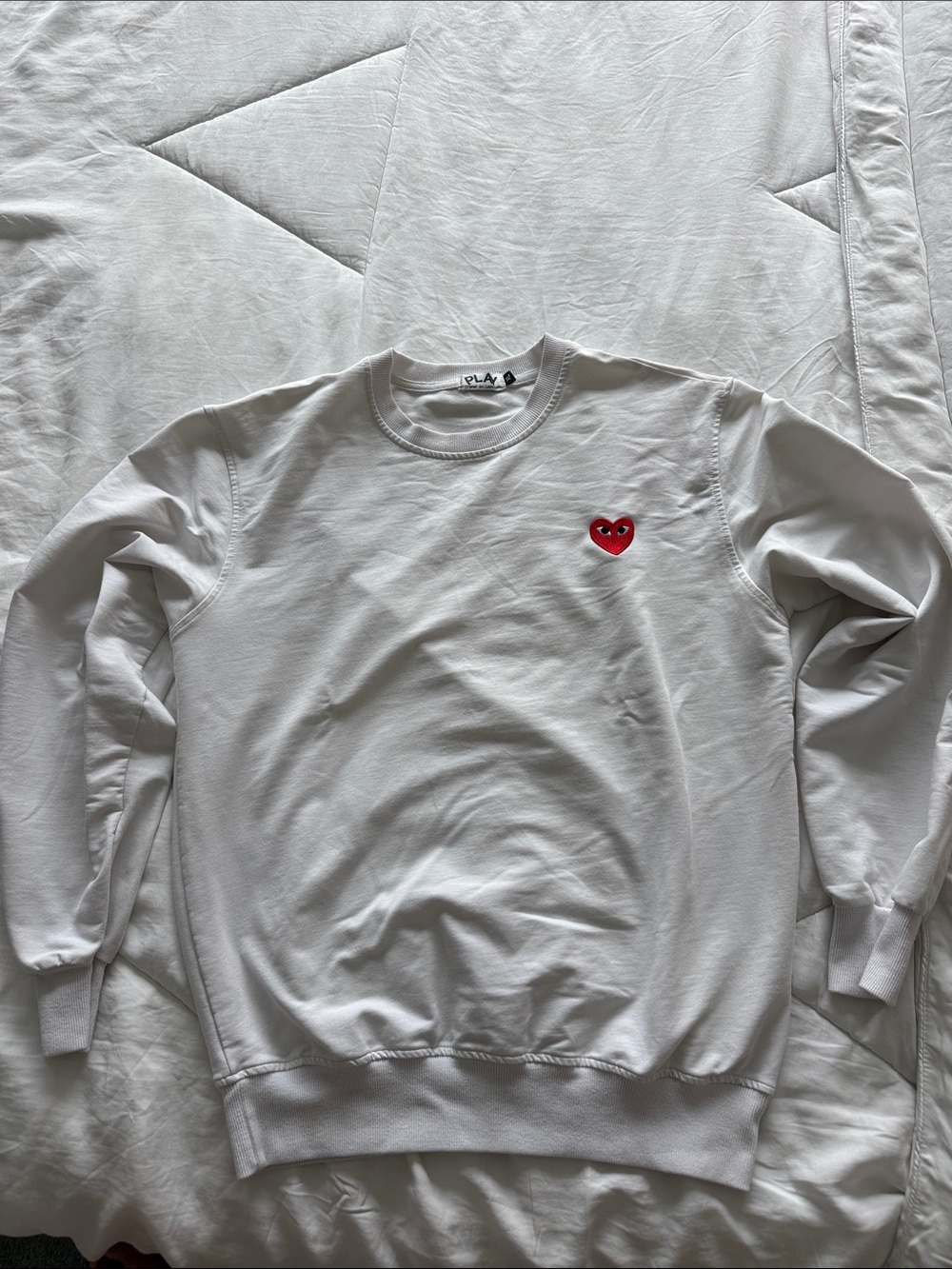 Comme des Garcons PLAY White Crewneck with Red Heart Patch